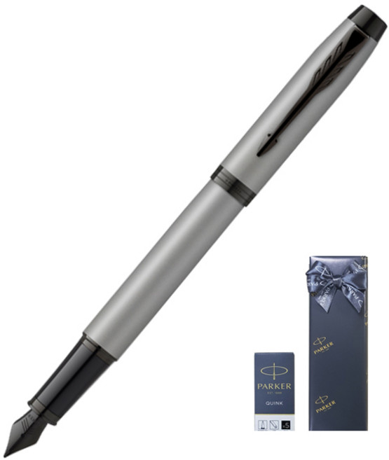 파카 아이엠 아크로매틱 PVD 만년필 + 카트리지 기프트세트, F, 매트 그레이