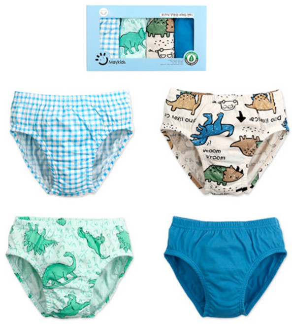 메이키즈 남아용 쥬라기 오가닉 편면 삼각팬티 4종 세트