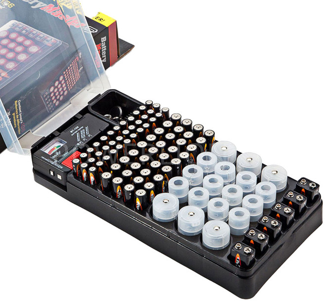 커버 있는 건전지 보관함 + 테스트기, 혼합색상, 1세트