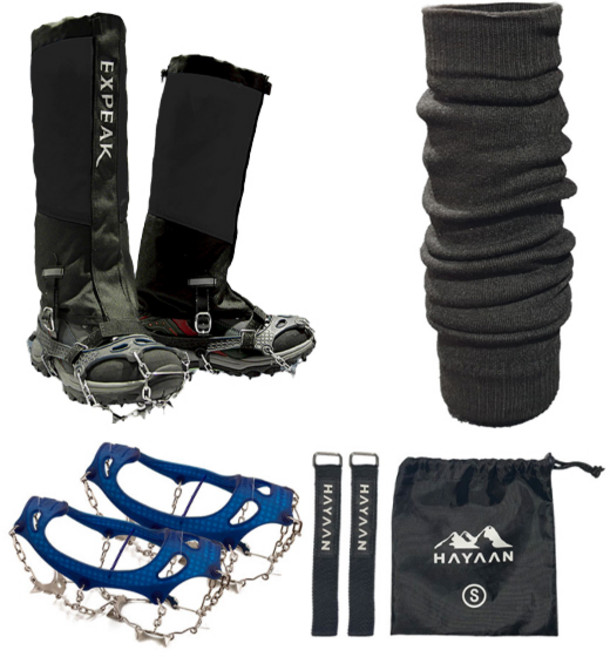 엑스피크 스노우엣지 11P 아이젠 2p + 피나클 스패츠 2p + 마스터베이스 레그워머 세트, 네이비(아이젠), 시그니쳐 블랙(스패츠), 랜덤발송(레그워머)