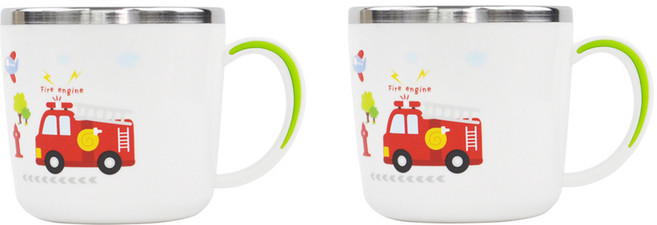 부릉부릉 논슬립 스텐 손잡이컵, 그린, 2개, 280ml