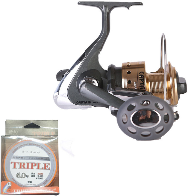 금양 캡틴 원투용 스피닝릴 + 트리플 모노 6호줄 세트, 7000, 혼합색상
