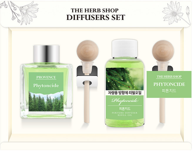 더허브샵 차량용 디퓨져 본품 50ml + 리필 50ml 선물세트, 피톤치드, 1세트