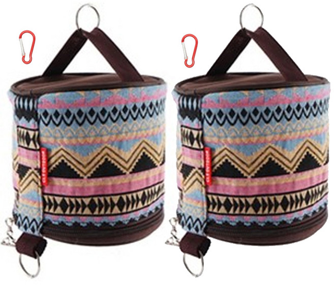 캠핑아지트 캠핑용 두루마리 휴지 케이스 2p + 카라비너 세트, 인디언패턴 + 혼합색상, 1단, 1세트