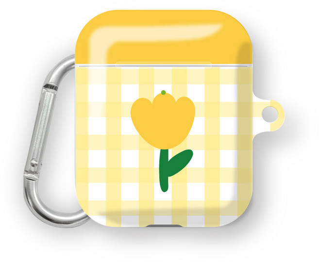 프루그나 플라워베리 에어팟 하드케이스 + 카라비너, 옐로우플라워, 1개
