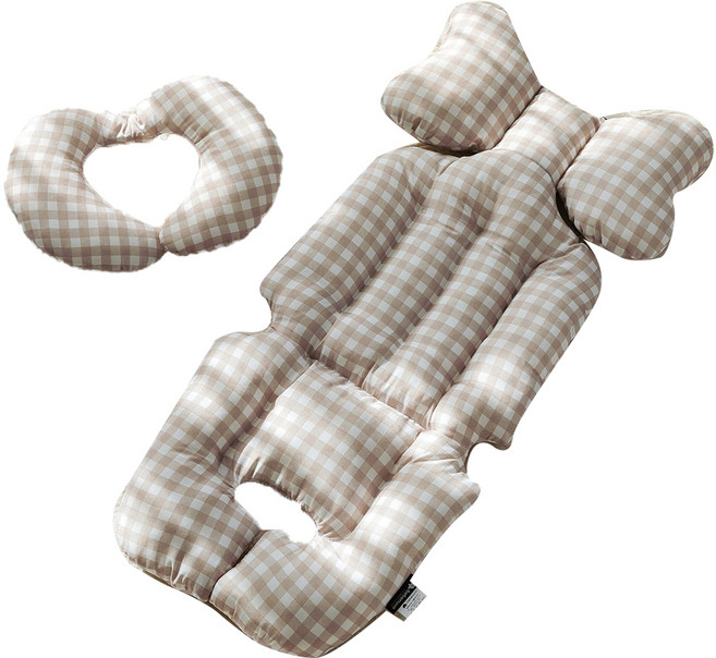 베베누보 사계절 더블라이너 양면 유모차시트 + 목쿠션, 카라멜체크, 1개