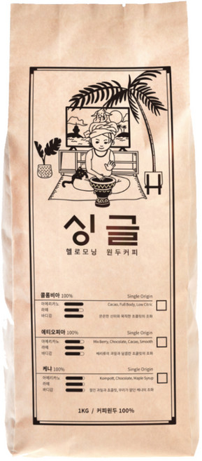 헬로모닝 싱글 케냐 AA 원두커피, 홀빈, 1kg, 1개, 1개