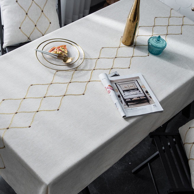 제이토리 린넨 방수 식탁보, 다이아 자수, 130 x 220cm, 1개
