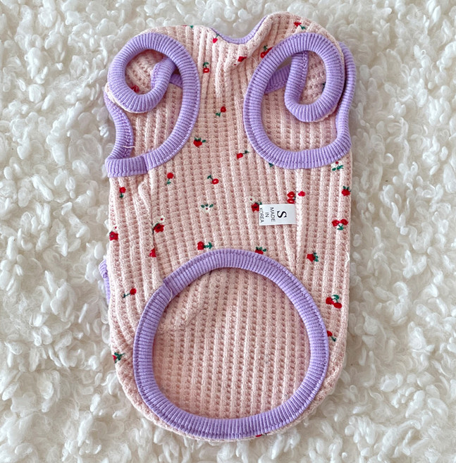 바이담수미 강아지 꽃와플 티셔츠, 핑크, 1개