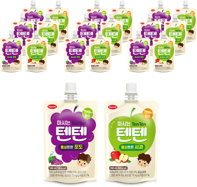 한미 마시는 텐텐 홍삼튼튼 포도 100ml x 20p + 사과 100ml x 10p, 1세트, 포도, 사과