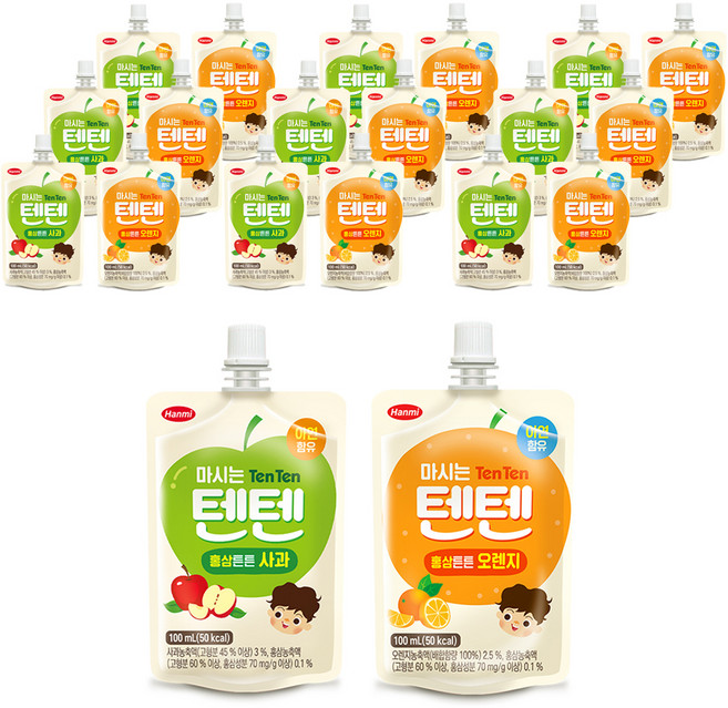 한미 마시는 텐텐 홍삼튼튼 사과 100ml x 20p + 오렌지 100ml x 10p, 1세트, 사과, 오렌지
