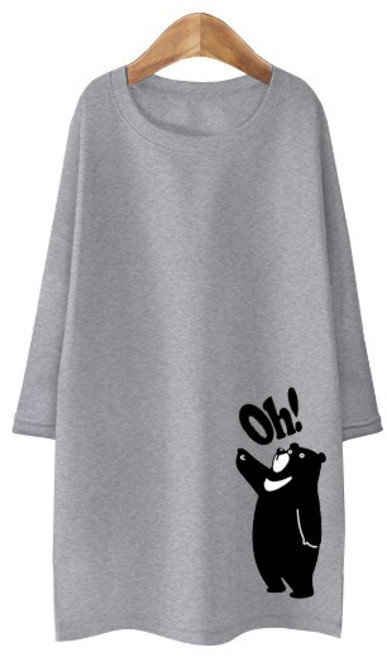 女款熊圖案棉質7分袖長版上衣