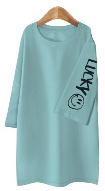 블론디 여성용 특양면 럭키스마일 7부 소매 티셔츠