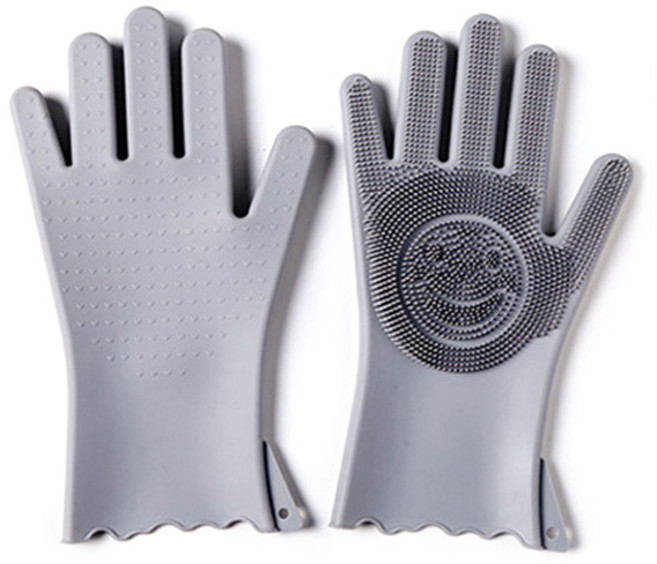 실리콘 수세미 좌우 장갑, 그레이, 1개