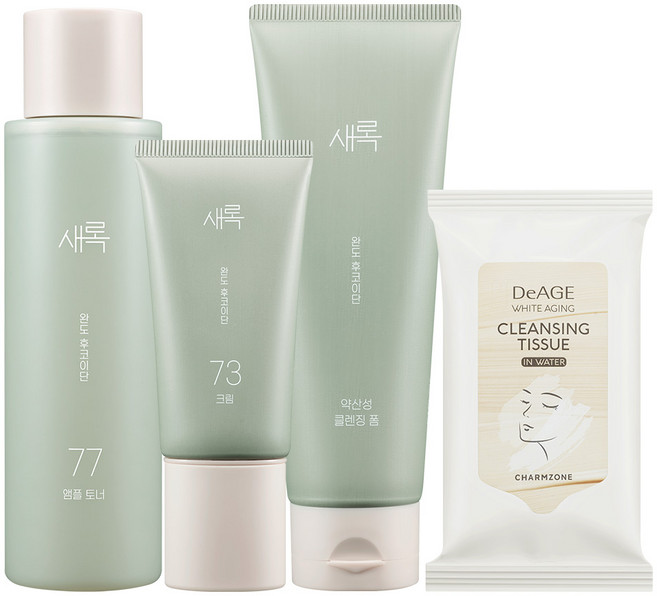 참존 새록 완도 후코이단 기초화장품 3종 세트 + 화이트에이징 클렌징티슈 10매, 1세트