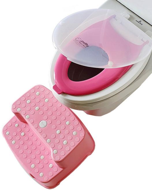 에이치포 포띠즈 크린 유아겸용변기커버 중대형공용 + 디딤대, 투명펄 핑크