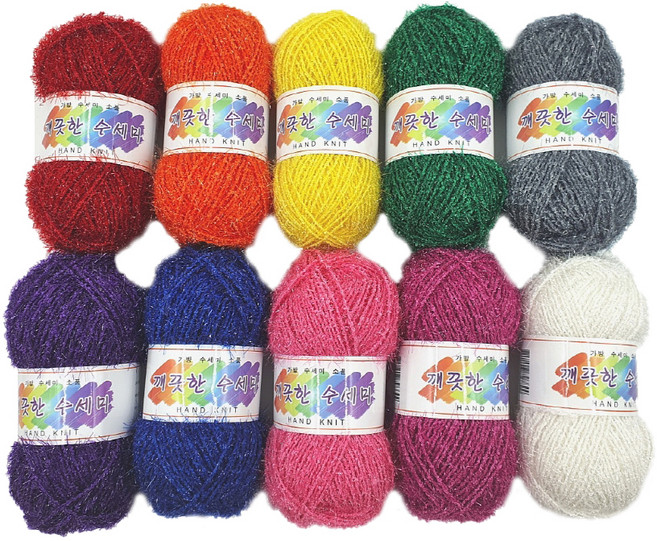 깨끗한 수세미 뜨개실 베스트 10p + 코바늘, 혼합색상, 1개