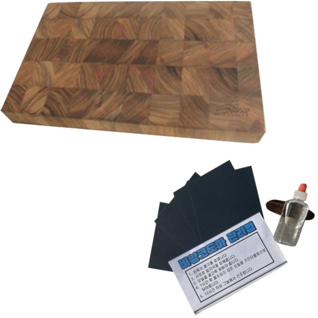 BIANCO ITALIA 원목 플레이팅 엔드 그레인 도마 + 사포 오일 코팅 세트, 혼합색상, 1개