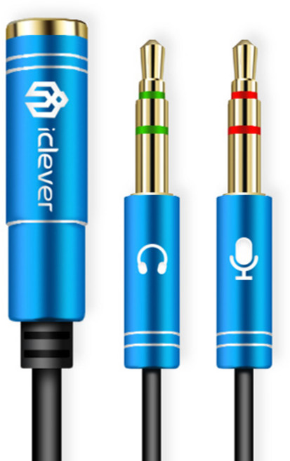 아이클레버 이어셋 to PC 연결 Y 젠더, 블루