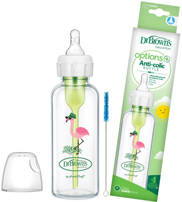 닥터브라운 옵션스 플러스 유리젖병 데코 시리즈 플라밍고 1팩, 혼합색상, 250ml, 1개