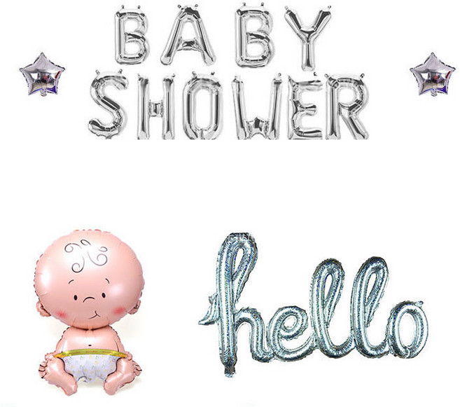 新生兒派對纖薄牆面裝飾氣球組, 銀色(Babyshower), 1套