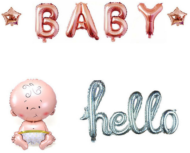 新生兒派對纖薄牆面裝飾氣球組, 玫瑰金(BABY), 1套