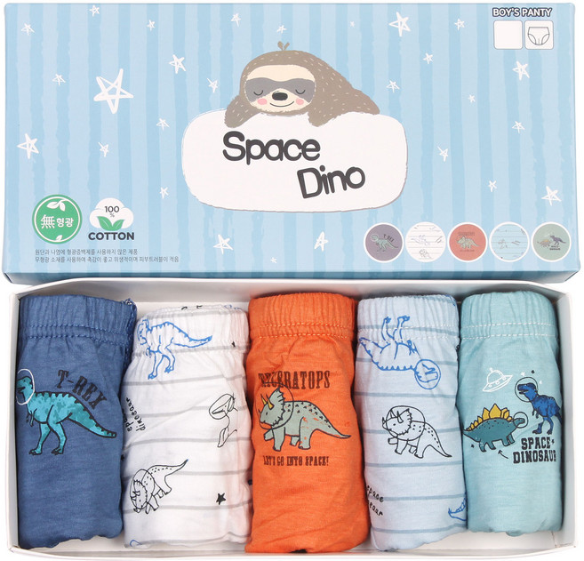 캐릭토피아 남아용 스페이스디노 삼각 순면 팬티 5종 세트
