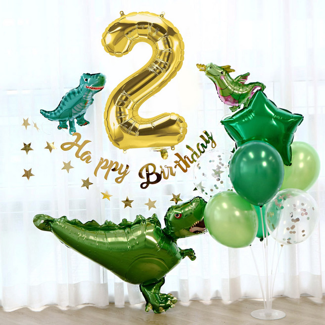 RONA PARTY 科羅納國際 恐龍生日派對氣球組合套裝 數字2, 金色, 1套