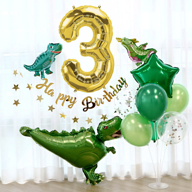 RONA PARTY 科羅納國際 恐龍生日派對氣球組合套裝 數字3, 金色, 1套