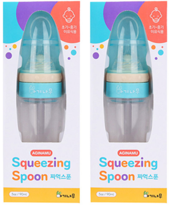 아기나무 짜먹스푼 이유식 실리콘 젖병 숟가락, 에메랄드, 2개