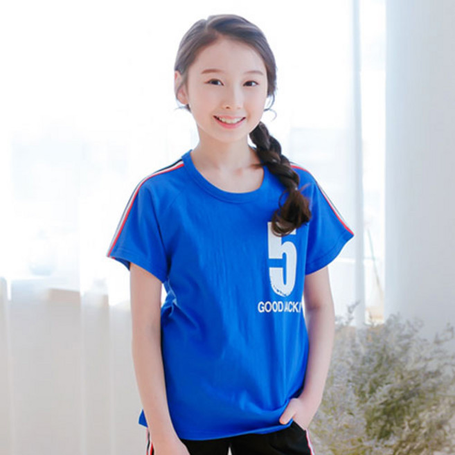 잭키드 여아용 통기성 파이브라인 반팔티