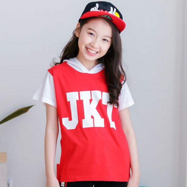 잭키드 여아용 통기성 후드 반팔티 JKT