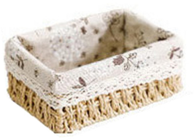 내츄럴 수공예 직사각 수납 린넨 라탄바구니, 혼합색상, 1개