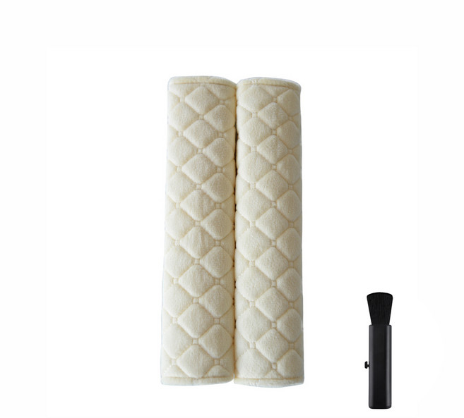 메오 포인트 격자무늬 안전벨트 커버 2p + 차량용 먼지털이개, 아이보리, 1세트