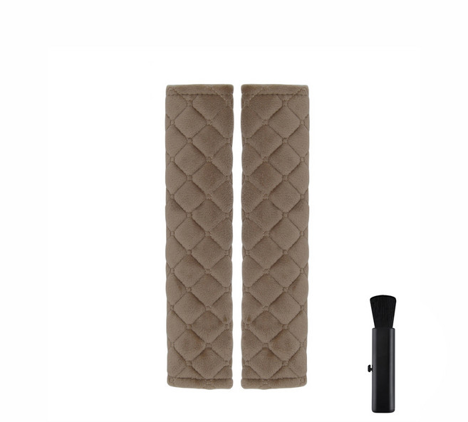 메오 포인트 격자무늬 안전벨트 커버 2p + 차량용 먼지털이개, 카키, 1세트