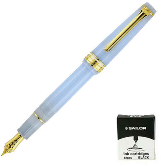 세일러 만년필 시키오리 동화 14K 은혜갚은 학 + 잉크카트리지 12p 실속세트, MF, 스카이블루 + 블랙