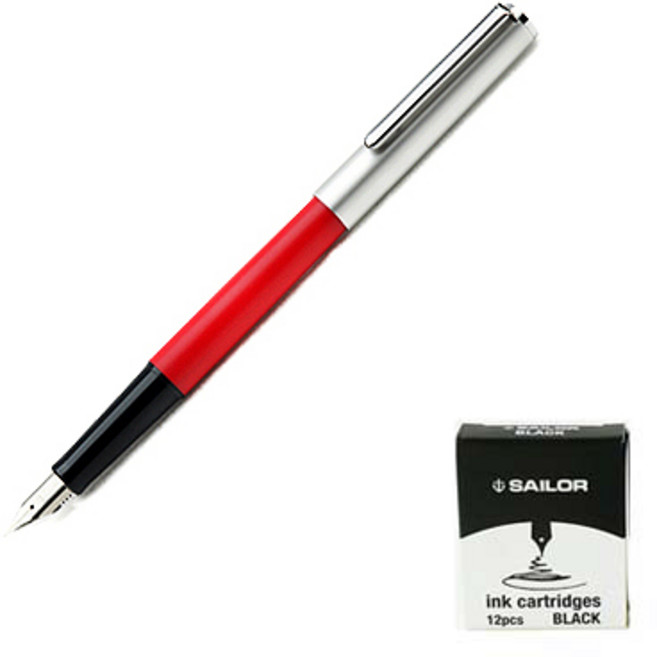 세일러 하이 에이스 네오 만년필 + 잉크카트리지 12p, F, 레드(만년필), 블랙(잉크)