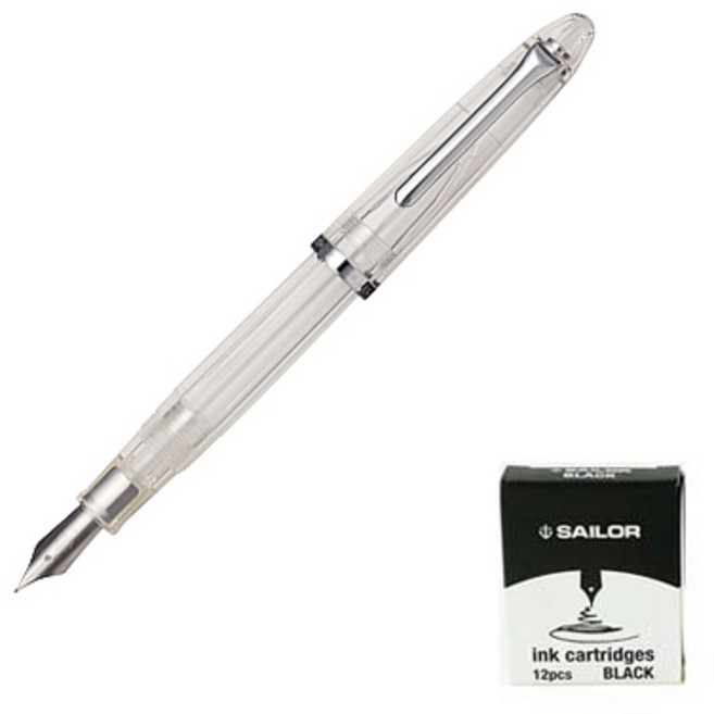 세일러 프로피트 주니어 만년필 은장 + 잉크카트리지 검정 12p, MF, 투명