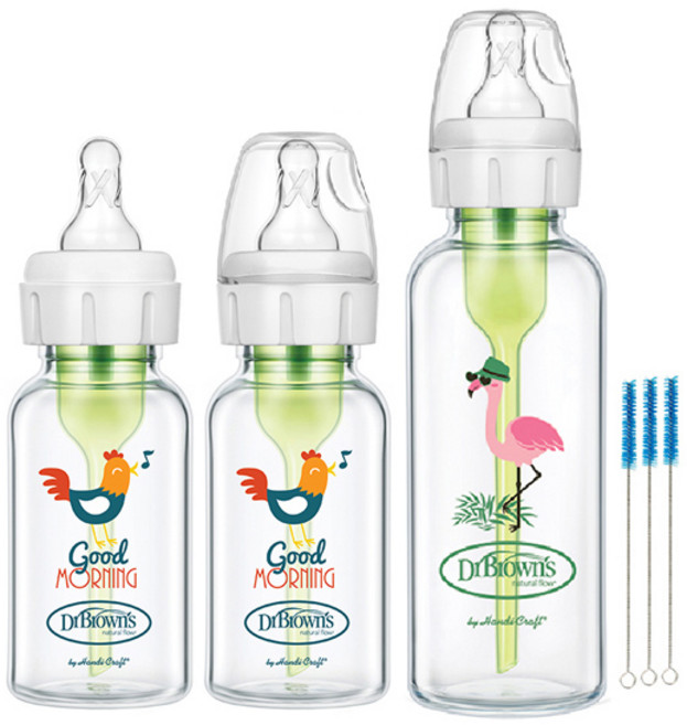 닥터브라운 데코 내로우 젖병 120ml x 2p + 250ml + 세척솔 3p 세트, 1단계(0~3개월), 혼합색상, 1개