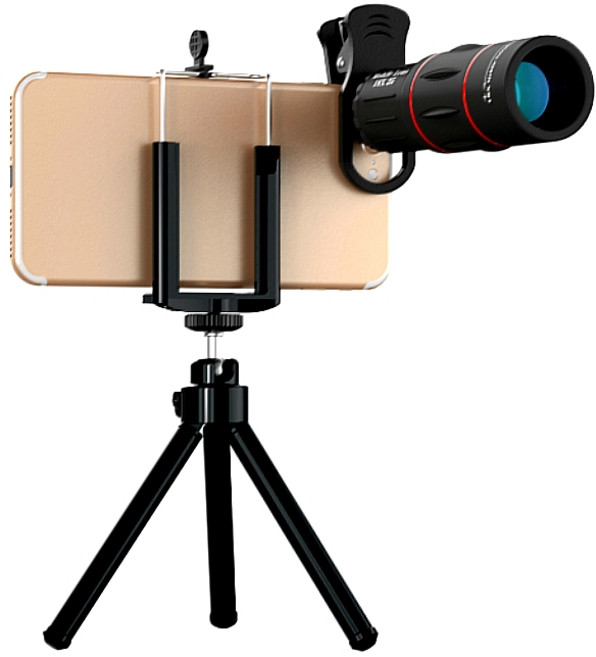 에이펙셀 18X 휴대폰 망원렌즈 + 삼각대 세트, 혼합색상, 1세트