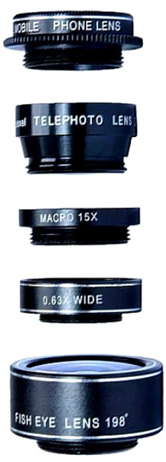 에이펙셀 5in1 어안 + 0.63x 광각렌즈 + 15x 메크로렌즈 + 2X 망원렌즈 + CPL 휴대폰 렌즈 세트, 혼합색상, 1세트