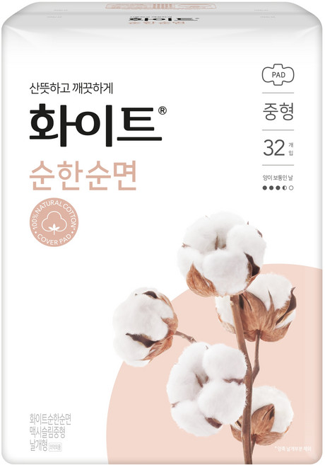 화이트 순한 순면 생리대 슬림날개형, 중형, 32개입, 1개