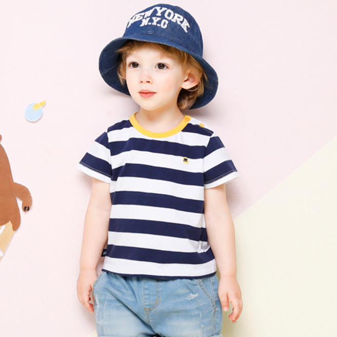 밀크마일 아동용 마린배색반팔티셔츠