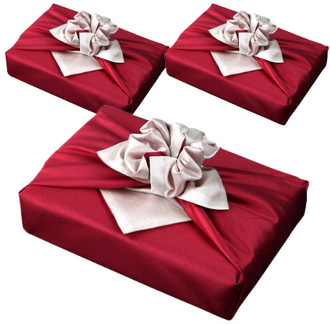 통샵 실크 겹 보자기 80 x 80 cm, 116 딥레드 + 아이보리, 3개