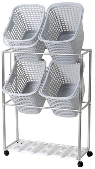 센스2030 손잡이 빨래바구니 4p + 보관틀 세트, 그레이