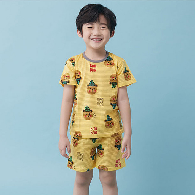 올로미미 아동용 베어리턴즈 오가닉 5부 자카드 실내복 세트