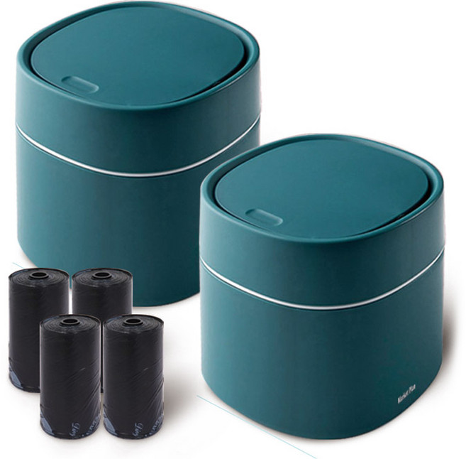 마켓플랜 원터치 미니 휴지통 푸쉬형 2p + 봉투 60p 세트, 딥그린