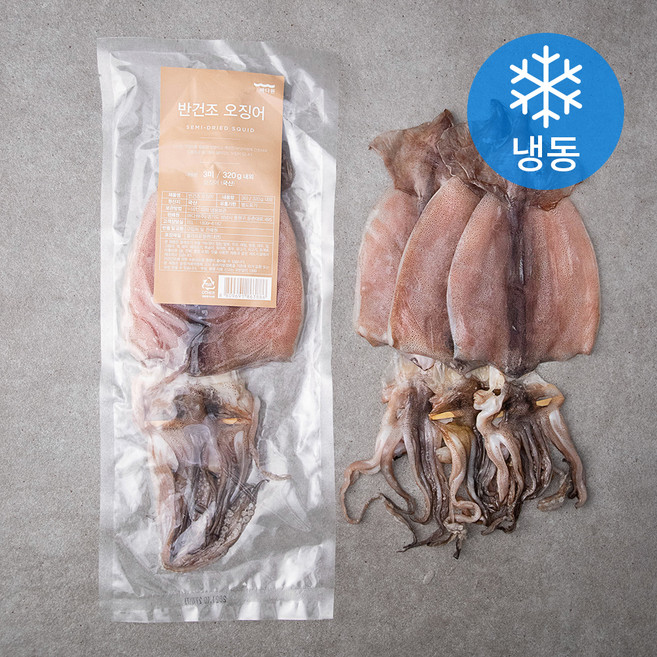 바다원 동해안 반건조 오징어 3미 (냉동), 320g, 1개