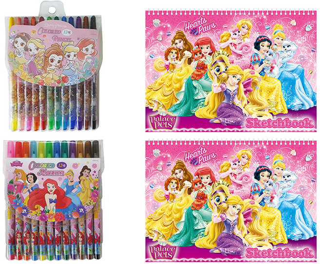 디즈니 프린세스 스케치북 2p + 색연필 + 사인펜, 8절, 10매