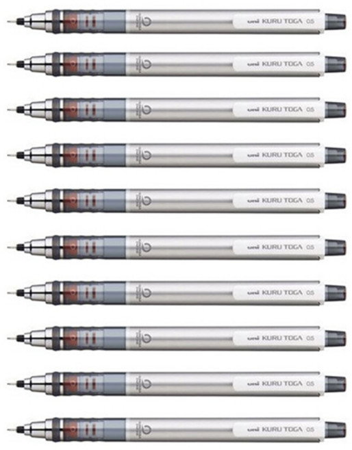 Uni 三菱 KURU TOGA 三菱 uni 自動鉛筆 銀色, 0.5mm, 10個